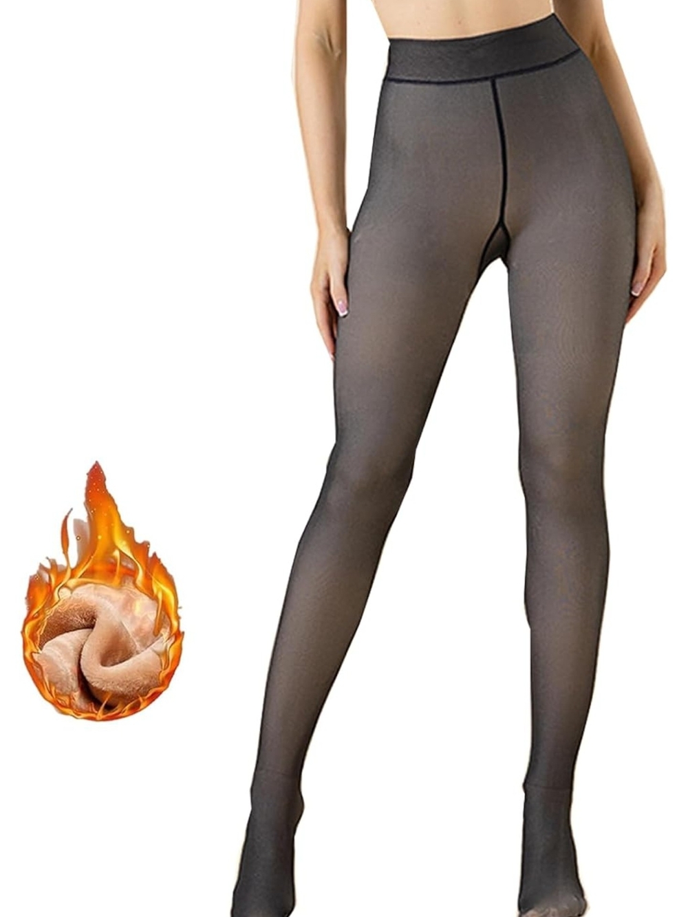 High-Waist Black Sheer Thermal Tights with Fleece Lining